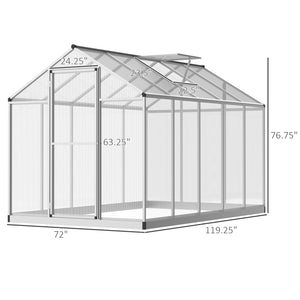 Outsunny 10' x 6' Greenhouse for Outdoors, Polycarbonate Greenhouse with Rain Gutter and Roof Vent, Aluminum Walk-in Green Houses for Outside Patio Backyard Garden