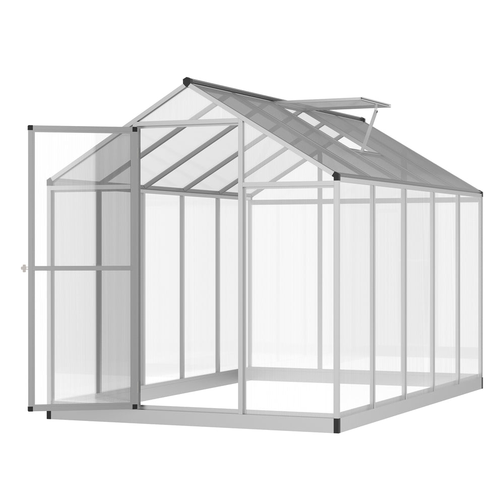 10' x 6' Polycarbonate Greenhouse with Rain Gutter and Roof Vent, Aluminum Frame, Silver