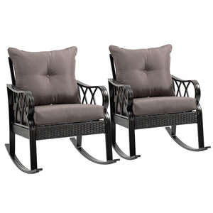 Outsunny 2 Piece Outdoor Wicker Rocking Chairs with Padded Cushions, Aluminum Furniture Rattan Porch Rocker Chairs w/ Armrest for Garden, Patio, and Backyard, Gray