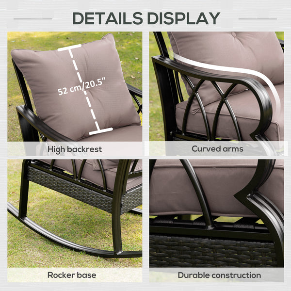 Outsunny 2 Piece Outdoor Wicker Rocking Chairs with Padded Cushions, Aluminum Furniture Rattan Porch Rocker Chairs w/ Armrest for Garden, Patio, and Backyard, Gray