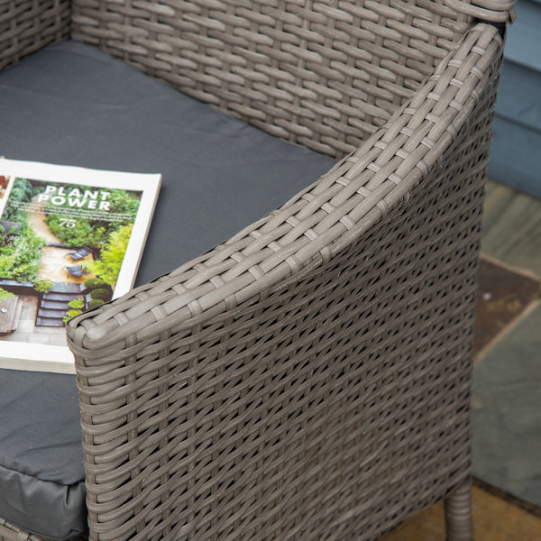 4 Pieces Outdoor PE Rattan Dining Chairs Set with Cushion, Garden Armchair with Armrests, High Backrest, Metal Frame Patio Wicker Furniture, Grey