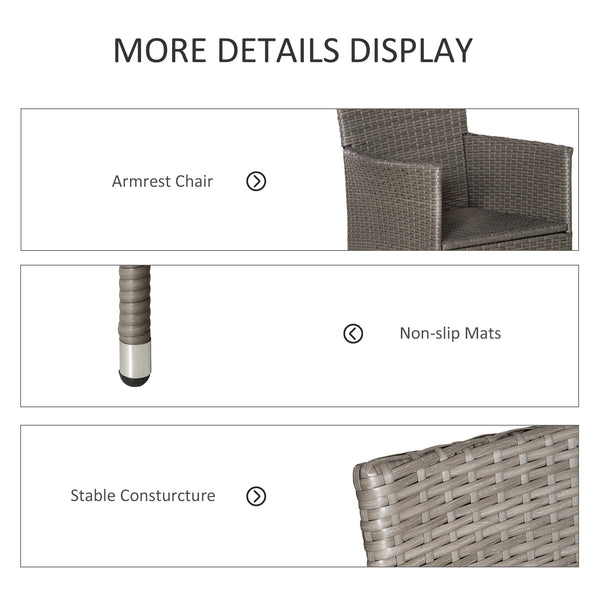 4 Pieces Outdoor PE Rattan Dining Chairs Set with Cushion, Garden Armchair with Armrests, High Backrest, Metal Frame Patio Wicker Furniture, Grey