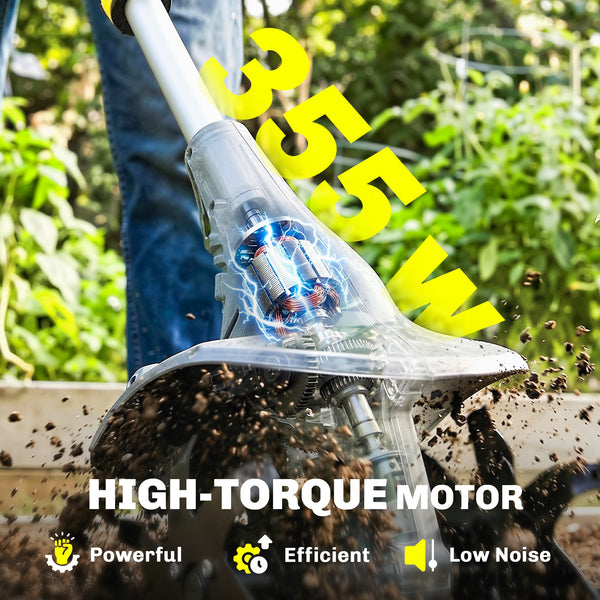 Cordless Tiller, 18V Electric Garden Rotavator with 2 x 4000mAh Batteries, Charger, 20cm Tilling Width & 18cm Depth, 4 Blades, Aluminium Shaft, Adjustable Handle for Weeding, Loosening Soil