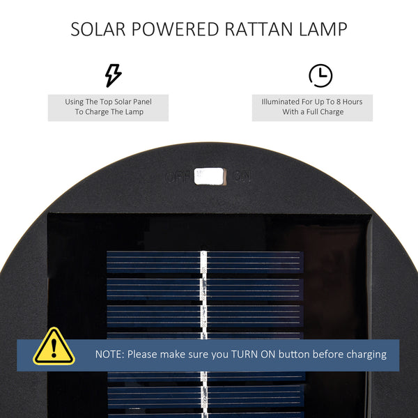 Wicker Solar Floor Lamp, 24" Solar Powered Outdoor Lamp with Auto On/Off LED Lights, IP44 Waterproof, Decorative Outdoor Lantern for Patio, Porch, Pathway, Black