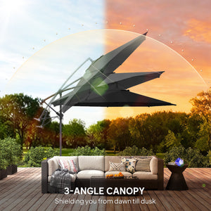 3(m) Garden Banana Parasol Hanging Cantilever Umbrella with Crank Handle, 8 Ribs and Cross Base for Outdoor, Sun Shade, Black