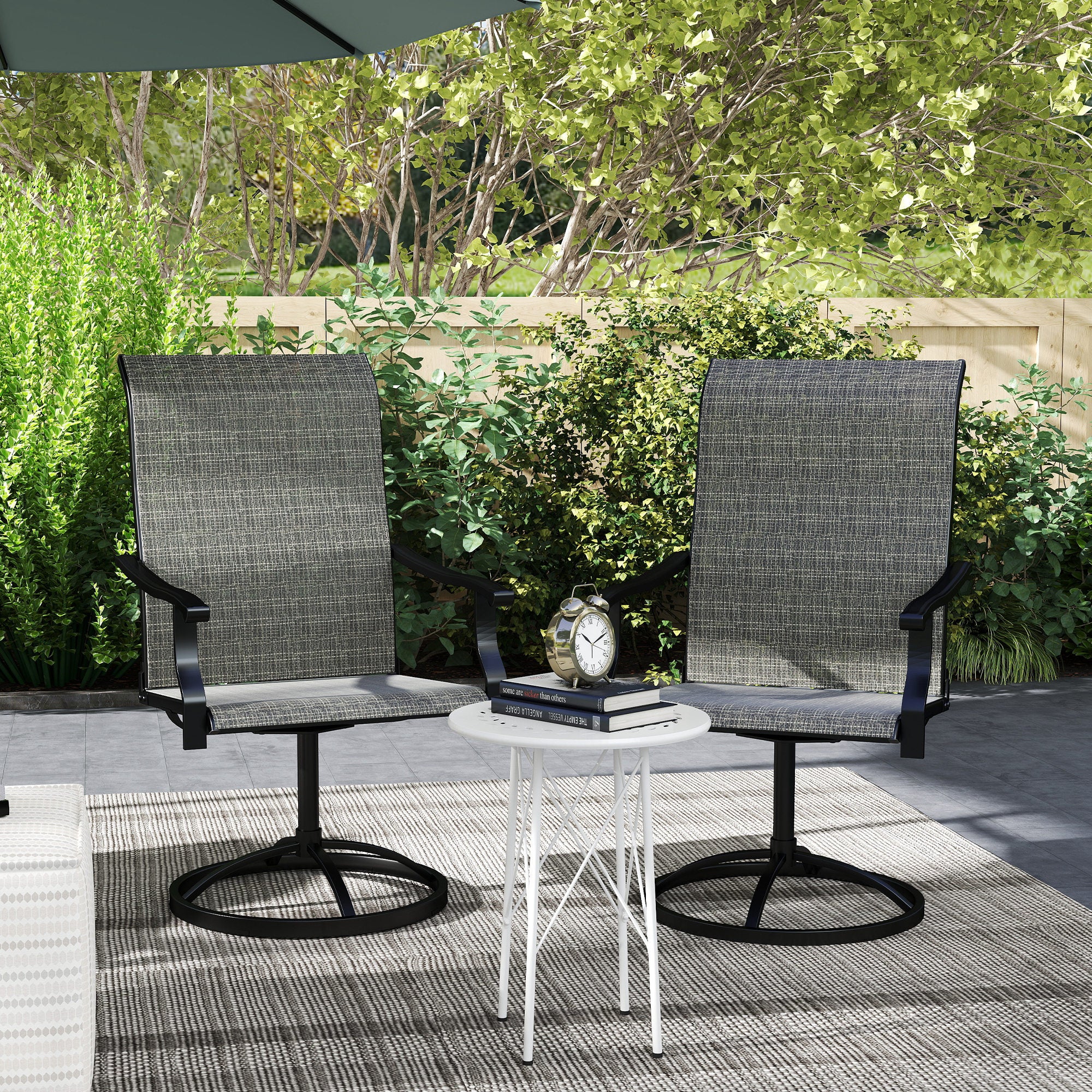 Outdoor Swivel Dining Chairs Set of 2, High Back Swivel Chairs w/ All Weather Mesh, Grey