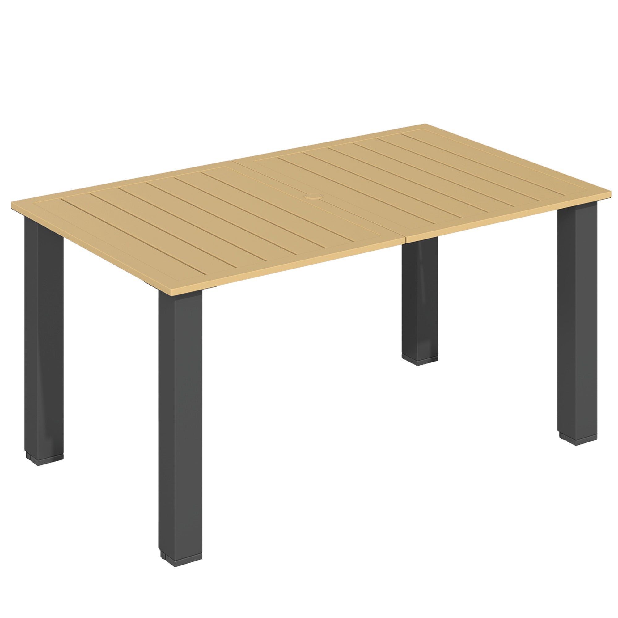 composite slatted patio dining table umbrella hole Outsunny 59" Outdoor Patio Table with Umbrella Hole & Slatted Tabletop for Backyard Garden, Brown