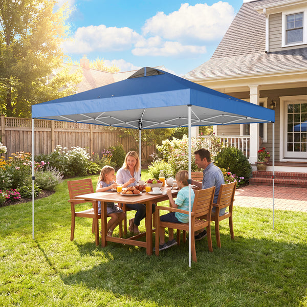 9.8' x 9.8' Pop Up Canopy, Waterproof Canopy Tent for Parties, Garden, BBQs, Easy Setup Instant Shelter and Garden Gazebo with Carrying Bag, Stakes and Ropes, Blue