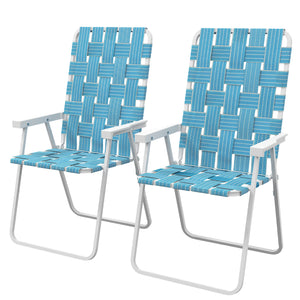 Outsunny Set of 2 Patio Folding Chairs, Classic Outdoor Camping Chairs, Portable Lawn Chairs for Camping, Garden, Pool, Beach, Backyard w/ Armrests, Blue