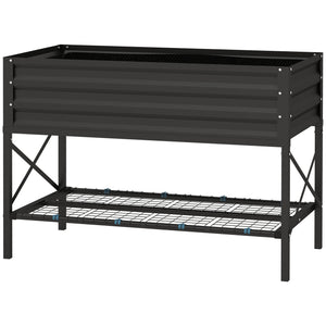 Outsunny Raised Garden Bed with Galvanized Steel Frame, Storage Shelf and Bed Liner, Elevated Planter Box with Legs for Vegetables, Flowers, Herbs, Black