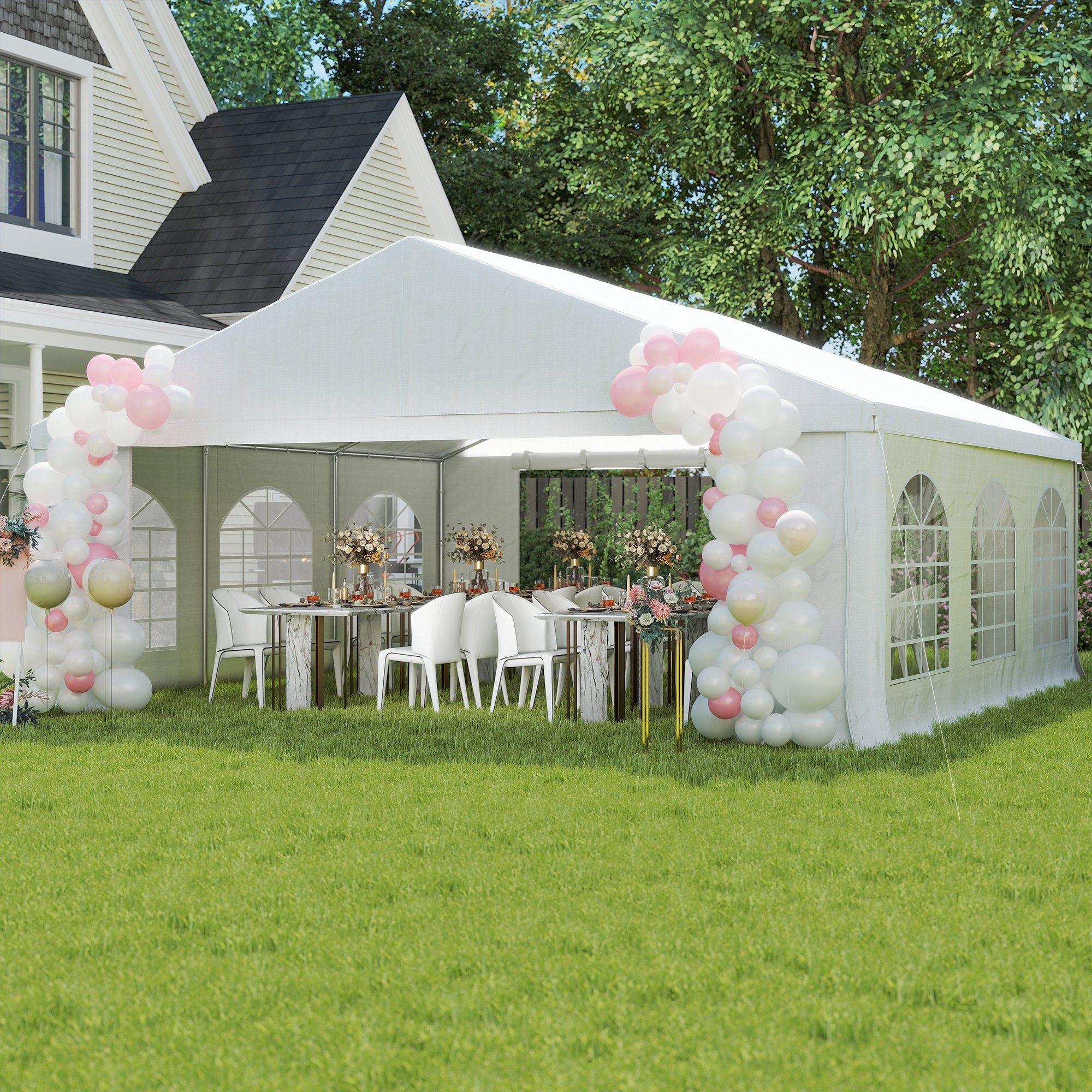Outsunny 20' x 20' Heavy-duty Large Wedding Tent, Outdoor Carport Garage Party Tent, Patio Gazebo Canopy with Sidewall, White