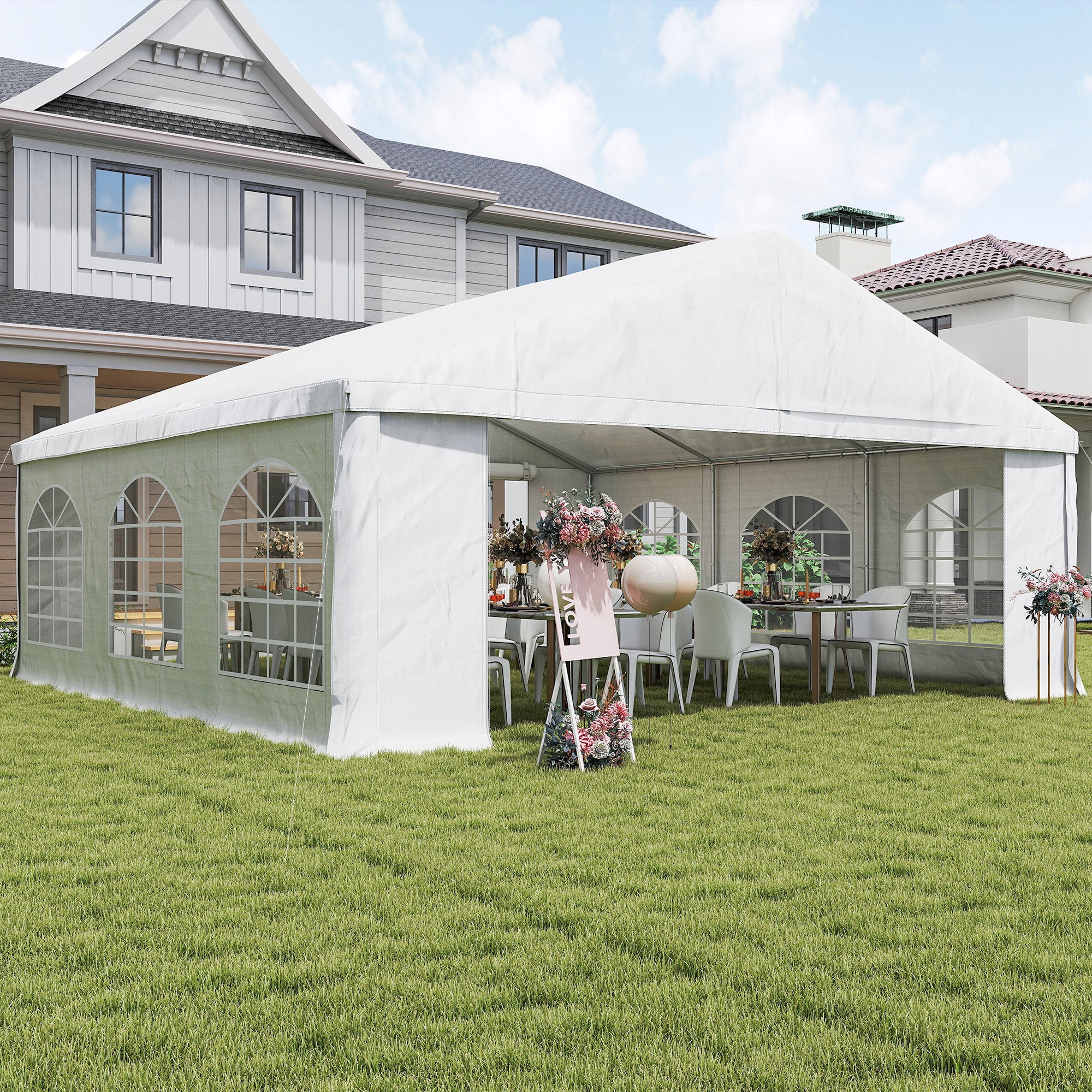 big canopy tent Outsunny 20' x 20' Heavy-duty Large Wedding Tent, Outdoor Carport Garage Party Tent, Patio Gazebo Canopy with Sidewall, White