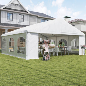 20' x 20' Heavy Duty Party Tent & Carport with Removable Sidewalls and Double Doors, Large Canopy Tent, Sun Shade Shelter, for Parties, Wedding, Outdoor Events, BBQ, White