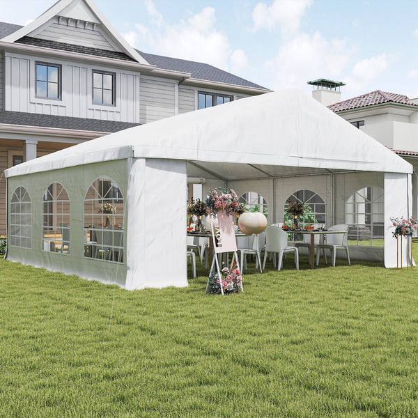 20' x 20' Heavy Duty Party Tent & Carport with Removable Sidewalls and Double Doors, Large Canopy Tent, Sun Shade Shelter, for Parties, Wedding, Outdoor Events, BBQ, White