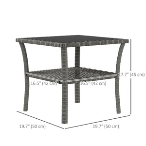 20" Patio Wicker Coffee Table, Outdoor PE Rattan Two-tier Side Table with Glass Top, for Patio, Garden, Balcony, Mixed Grey