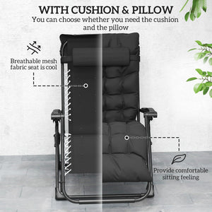 Reclining Zero Gravity Chair with Adjustable Backrest, Folding Garden Sun Lounger, Outdoor Recliner with Removable Cushion and Headrest, Black