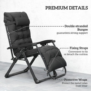 Reclining Zero Gravity Chair with Adjustable Backrest, Folding Garden Sun Lounger, Outdoor Recliner with Removable Cushion and Headrest, Black