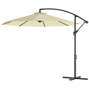 10' Deluxe Patio Umbrella, Outdoor Market Parasol, Banana Hanging Offset Sunshade with Crank, Cross Base, Beige