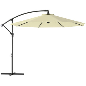 10' Deluxe Patio Umbrella, Outdoor Market Parasol, Banana Hanging Offset Sunshade with Crank, Cross Base, Beige