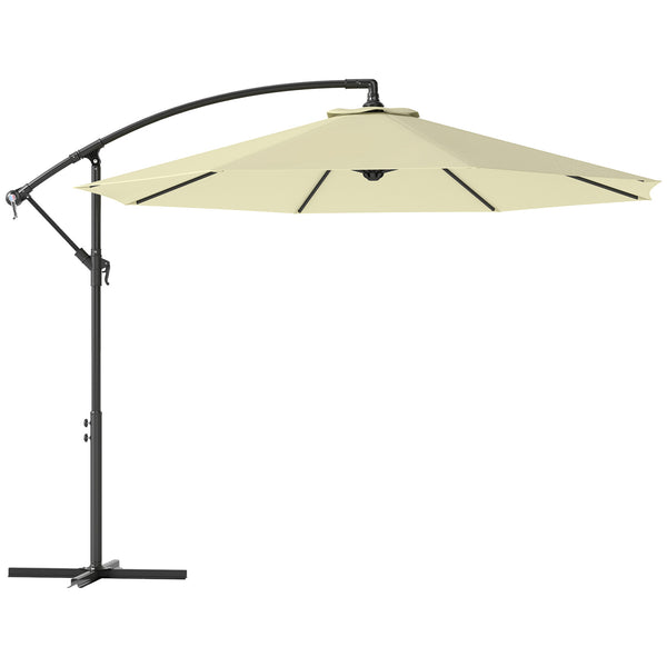 10' Deluxe Patio Umbrella, Outdoor Market Parasol, Banana Hanging Offset Sunshade with Crank, Cross Base, Beige