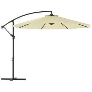 10' Deluxe Patio Umbrella, Outdoor Market Parasol, Banana Hanging Offset Sunshade with Crank, Cross Base, Beige