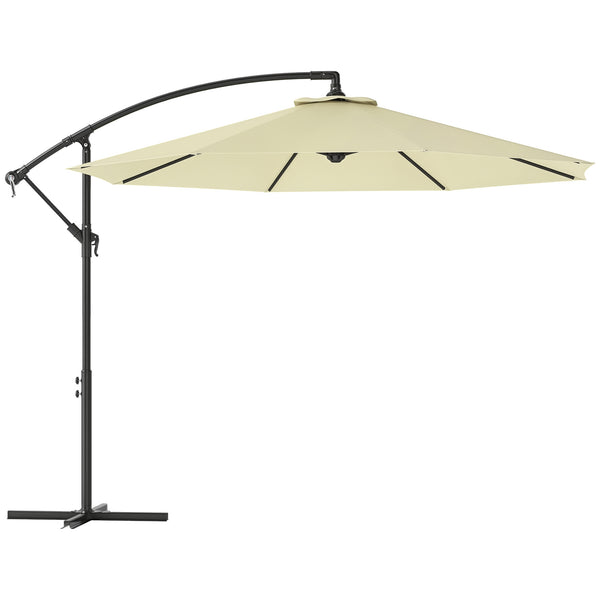 10' Deluxe Patio Umbrella, Outdoor Market Parasol, Banana Hanging Offset Sunshade with Crank, Cross Base, Beige