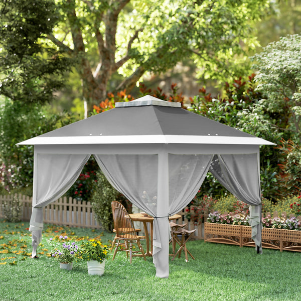 11' x 11' Pop Up Canopy, Double Roof Foldable Canopy Tent with Zipper Mesh Sidewalls, Height Adjustable and Carrying Bag, Event Tent for Patio Garden Backyard, Dark Grey