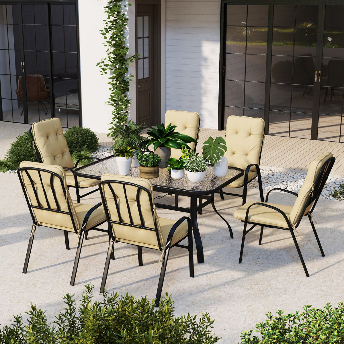 7 Piece Patio Dining Set Outdoor Table Chairs Set Metal Table With Umbrella Hole P 43233652 7 Piece Patio Dining Set Outdoor Table Chairs Set Metal Table With Umbrella Hole P 43233652