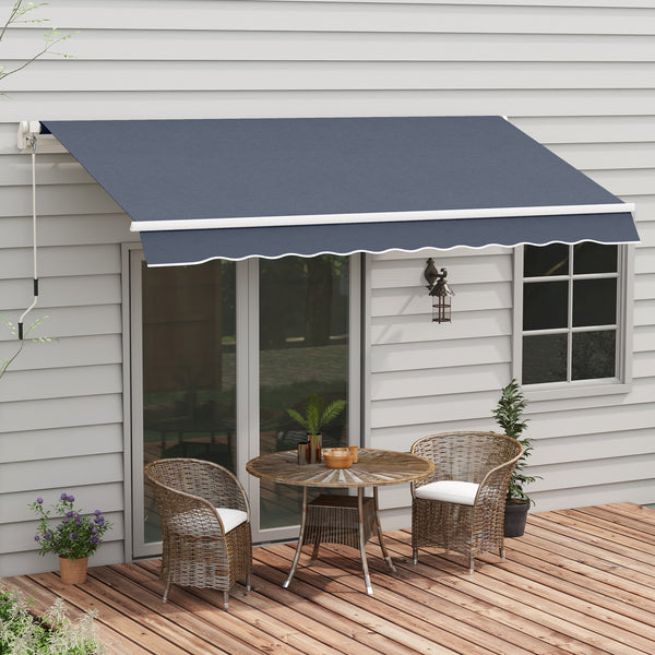 Outsunny 12' x 8' Retractable Awning Patio Awnings Sun Shade Shelter with Manual Crank Handle, 280g/m² UV & Water-Resistant Fabric and Aluminum Frame for Deck, Balcony, Yard, Dark Gray