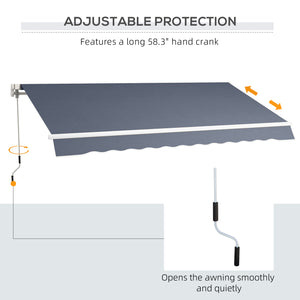 Outsunny 12' x 8' Retractable Awning Patio Awnings Sun Shade Shelter with Manual Crank Handle, 280g/m² UV & Water-Resistant Fabric and Aluminum Frame for Deck, Balcony, Yard, Dark Gray