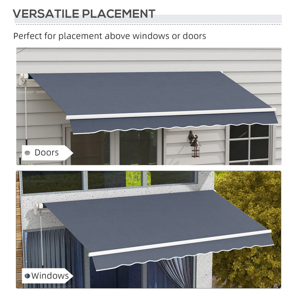 Outsunny 12' x 8' Retractable Awning Patio Awnings Sun Shade Shelter with Manual Crank Handle, 280g/m² UV & Water-Resistant Fabric and Aluminum Frame for Deck, Balcony, Yard, Dark Gray