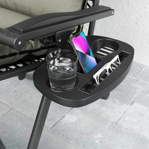 Reclining Zero Gravity Chair with Adjustable Backrest, Folding Garden Sun Lounger with Removable Cushion, Headrest Cup Phone Holder Tray, Set of 2, Grey