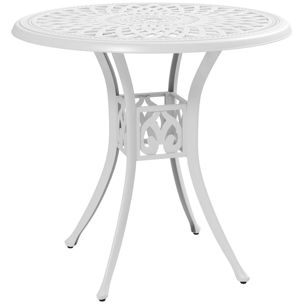 30-inch Round Patio Dining Table with Umbrella Hole Cast Aluminium Outdoor Bistro Table Only, White