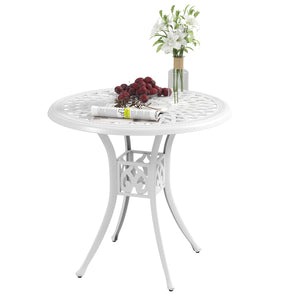 30-inch Round Patio Dining Table with Umbrella Hole Cast Aluminium Outdoor Bistro Table Only, White