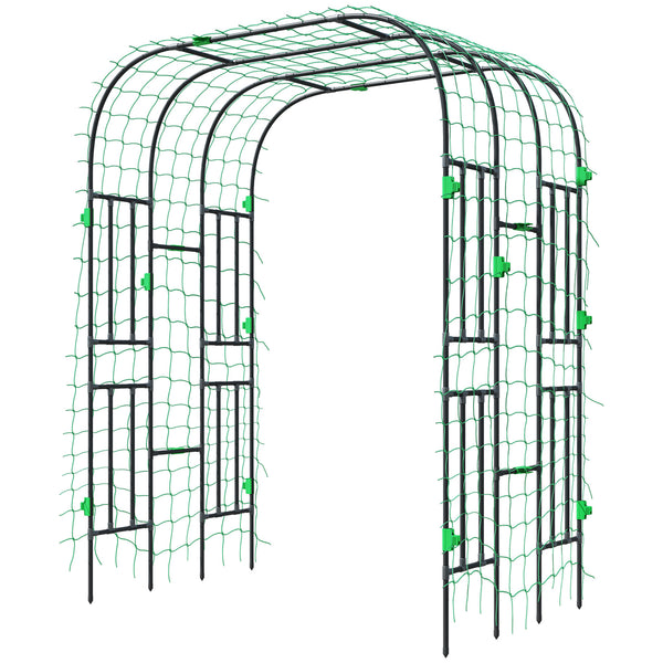 Outsunny Garden Arch Trellis, 8 FT Tall Metal Plant Trellis Support with Climbing Net, Outdoor Cucumber Trellis for Climbing Plants, Flowers, Vegetables