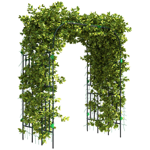 Outsunny Garden Arch Trellis, 8 FT Tall Metal Plant Trellis Support with Climbing Net, Outdoor Cucumber Trellis for Climbing Plants, Flowers, Vegetables