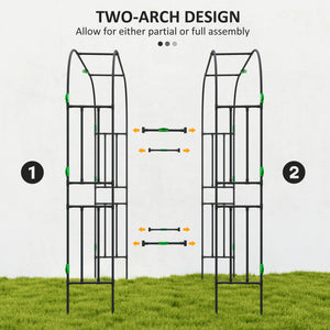 Outsunny Garden Arch Trellis, 8 FT Tall Metal Plant Trellis Support with Climbing Net, Outdoor Cucumber Trellis for Climbing Plants, Flowers, Vegetables