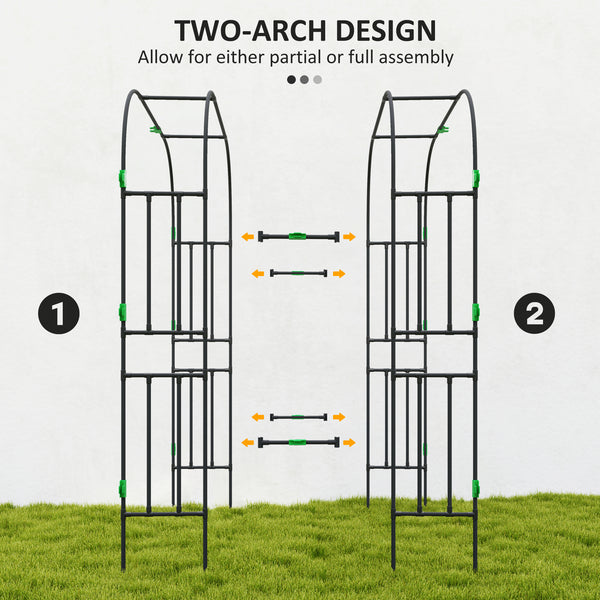 Outsunny Garden Arch Trellis, 8 FT Tall Metal Plant Trellis Support with Climbing Net, Outdoor Cucumber Trellis for Climbing Plants, Flowers, Vegetables