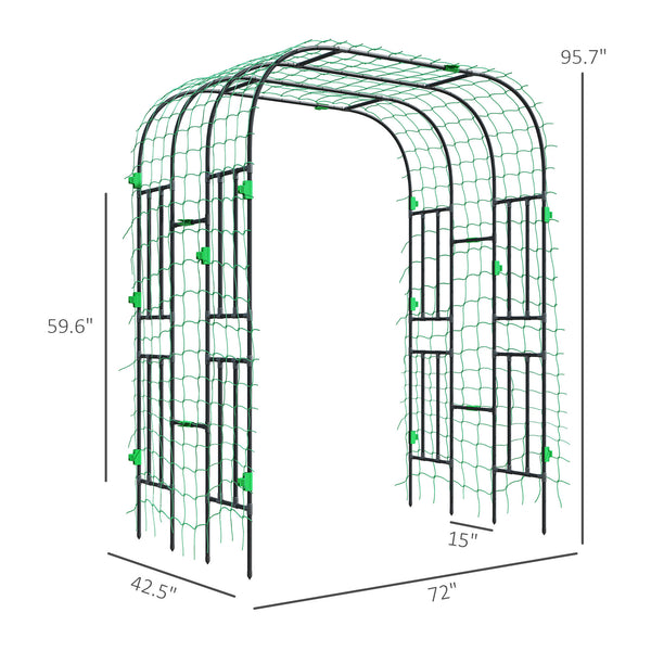 Outsunny Garden Arch Trellis, 8 FT Tall Metal Plant Trellis Support with Climbing Net, Outdoor Cucumber Trellis for Climbing Plants, Flowers, Vegetables