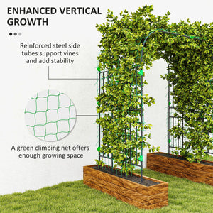 Outsunny Garden Arch Trellis, 8 FT Tall Metal Plant Trellis Support with Climbing Net, Outdoor Cucumber Trellis for Climbing Plants, Flowers, Vegetables