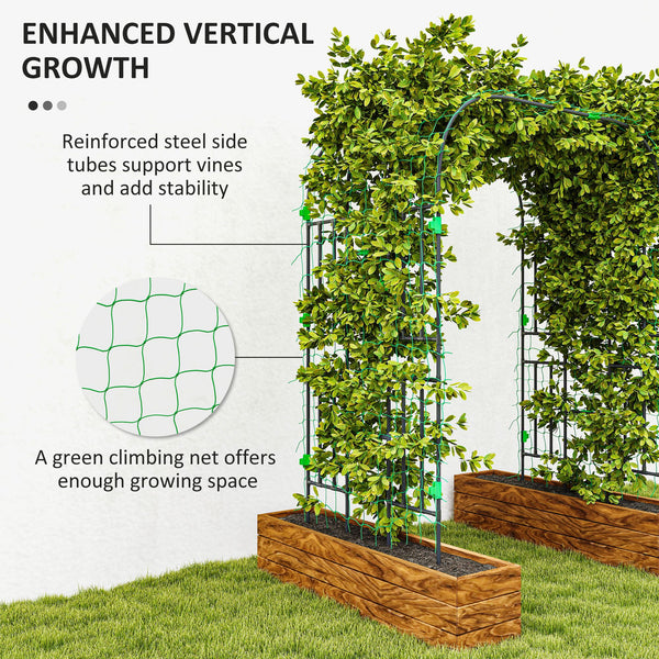 Garden Arch Trellis, 8 FT Tall Metal Plant Trellis Support with Trellis Netting, Outdoor Archway Trellis for Climbing Plants, Vegetables, Flowers, Fruits