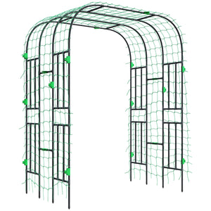 Outsunny Garden Arch Trellis, 8 FT Tall Metal Plant Trellis Support with Climbing Net, Outdoor Cucumber Trellis for Climbing Plants, Flowers, Vegetables