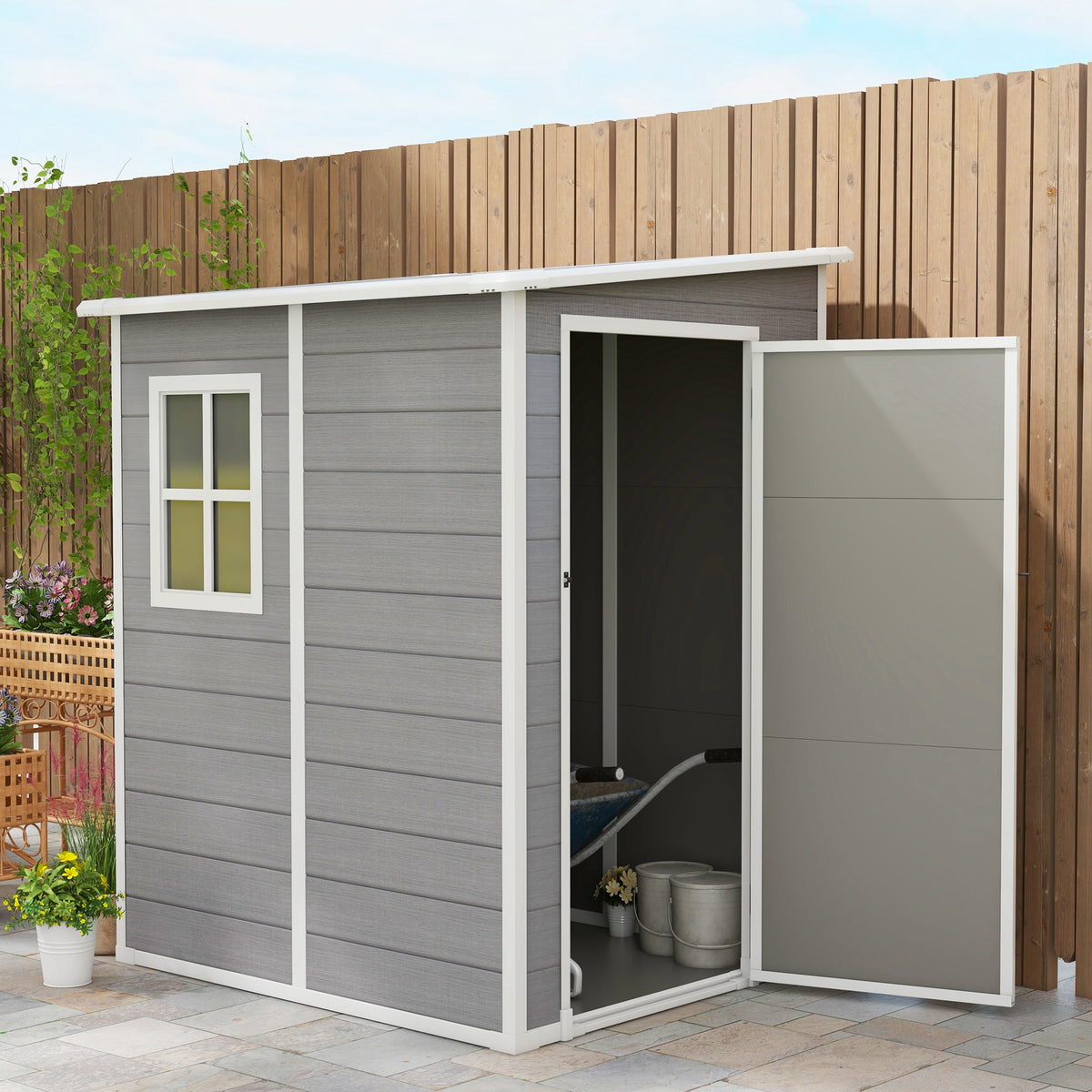 Lean To Outside Racking Outsunny 4' x 5' Lean-to Storage Shed with Window & Vent, Plastic Roof ...