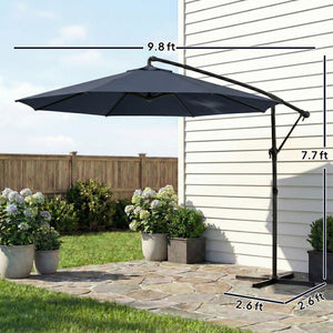 10 ft Offset Patio Umbrella with Cover, Round Hanging Cantilever Umbrella with 6-Position 360° Rotation, Crank Handle, Tilt, Cross Base, Heavy Duty Outdoor Umbrella for Garden, Navy Blue