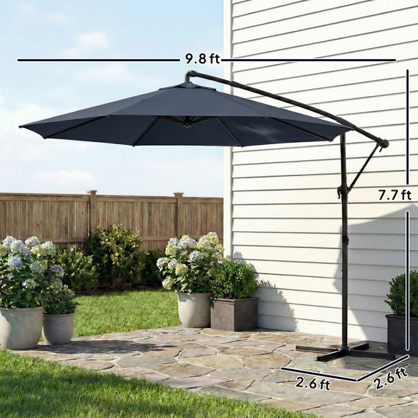 10 ft Offset Patio Umbrella with Cover, Round Hanging Cantilever Umbrella with 6-Position 360° Rotation, Crank Handle, Tilt, Cross Base, Heavy Duty Outdoor Umbrella for Garden, Navy Blue