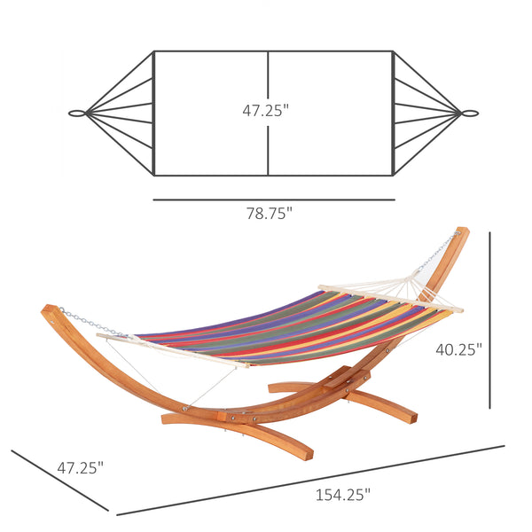 Outsunny Outdoor Hammock with Stand, Extra Large Heavy Duty Wooden Frame, No Tree Needed, 12.8' Indoor Outside Boho Style Nap Bed, Natural Cotton, Rainbow