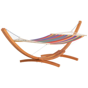 Outsunny Outdoor Hammock with Stand, Extra Large Heavy Duty Wooden Frame, No Tree Needed, 12.8' Indoor Outside Boho Style Nap Bed, Natural Cotton, Rainbow