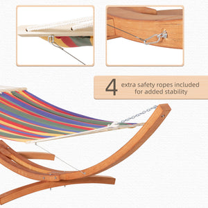 Outsunny Outdoor Hammock with Stand, Extra Large Heavy Duty Wooden Frame, No Tree Needed, 12.8' Indoor Outside Boho Style Nap Bed, Natural Cotton, Rainbow