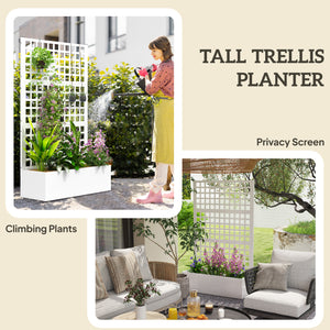 Galvanized Raised Garden Bed with Trellis, 43"x16"x70" Metal Planter Box with Drainage Holes, Outdoor Privacy Screen for Climbing Plant Vegetable Vine, White