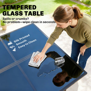 5 Pieces Garden Dining Set, Outdoor Patio Cube Set, 4 Seater Outdoor Table and Chairs with Foldable Backrest, Tempered Glass Top, Space-Saving, Dark Grey